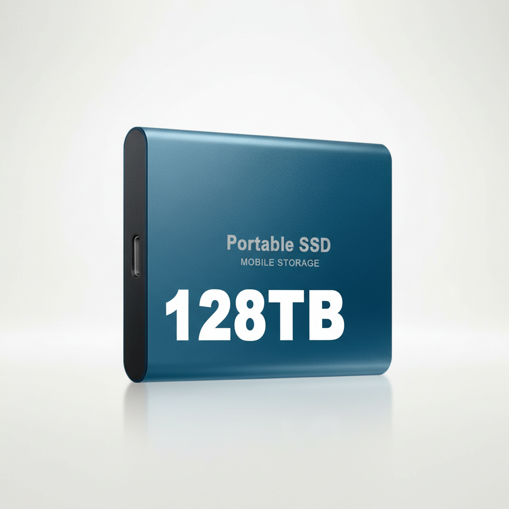 Cutting-edge 128TB high-speed external SSD. Solid state drive, compact & durable for portable storage.