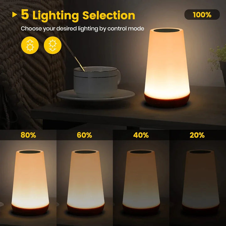 Colorful LED touch lamp with remote control, offering 13 vibrant RGB light options for any room