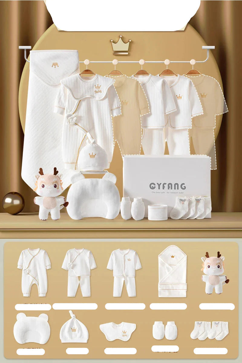 Stylish 15-piece newborn baby outfits for 0-3 months, perfect for spring and summer, breathable cotton.