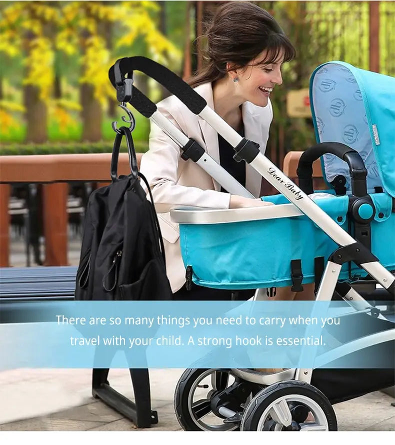 Stylish black cartoon car stroller organizer hooks, making baby transport easier and tidier