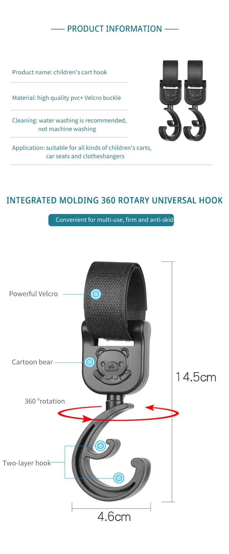 Essential parenting accessory: 2 black cartoon car stroller hooks for hands-free convenience