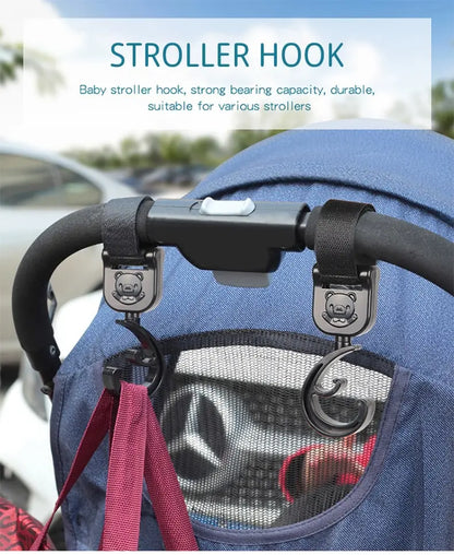 Two black cartoon car stroller bag hooks, a must-have for busy parents to carry essentials