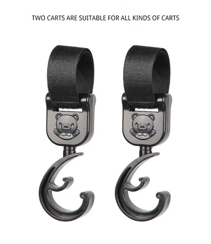 Versatile black cartoon car pram clips, great for hanging shopping bags or diaper bags securely