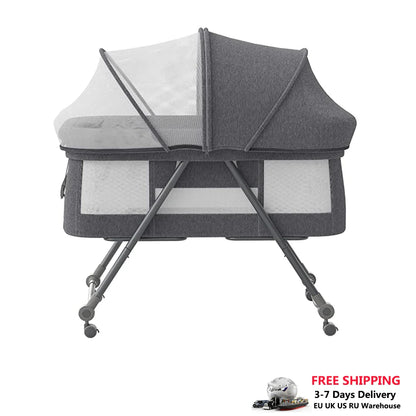 Portable infant bed with mesh sides, co-sleeper bassinet for safe and comfortable baby travel.