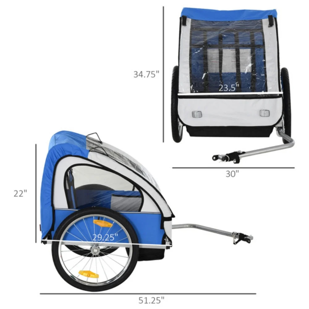 Pet bike trailer, foldable design with safety harness, high visibility for secure pet transport on bikes