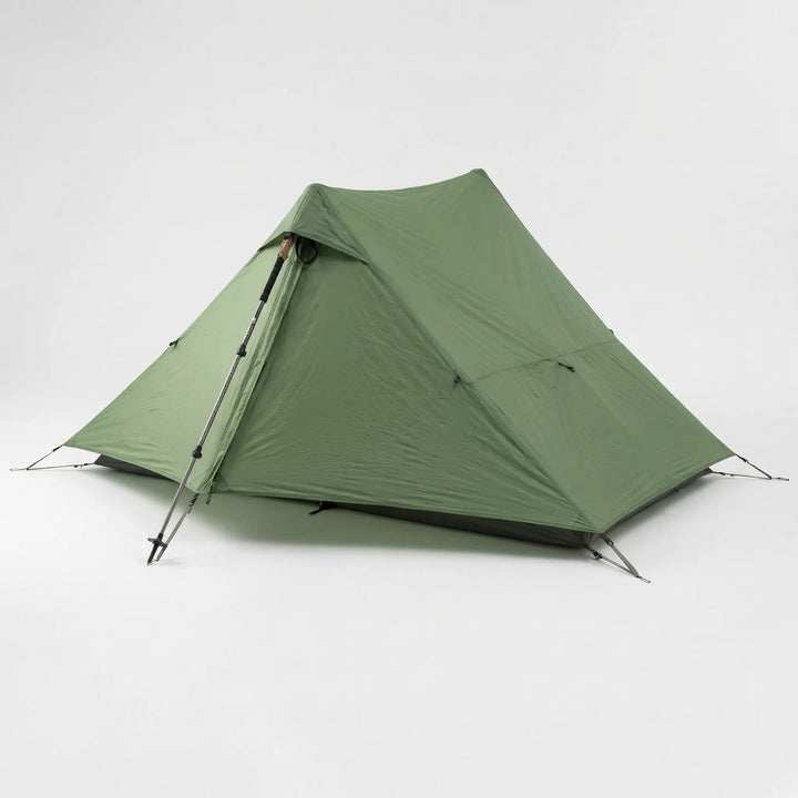 Featherlight 2-person trekking pole tent, ultimate ultralight shelter for backpacking and hiking trips.