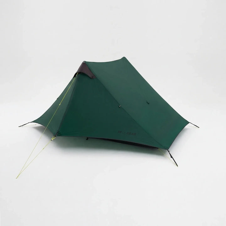 Durable ultralight 2-person tent, utilizes trekking poles for setup. Perfect for hiking & camping shelter.