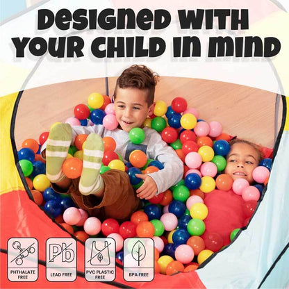 Little feet playing in a ball pit with 200 non-toxic pit balls, promoting sensory development.