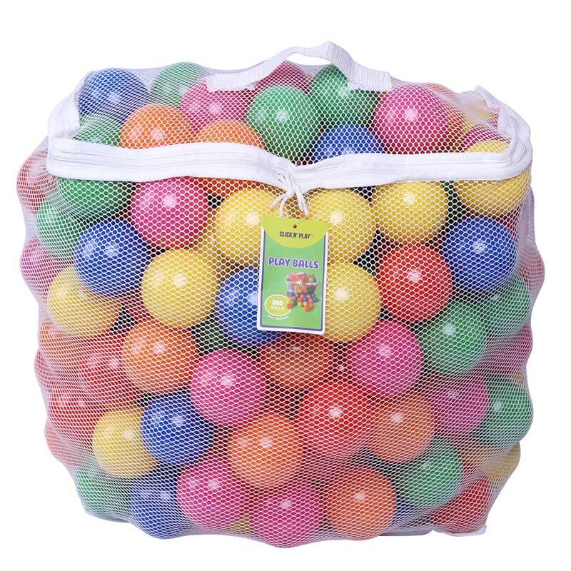 Overview of 200 eco-friendly, soft plastic pit balls for safe and engaging kids' play areas.