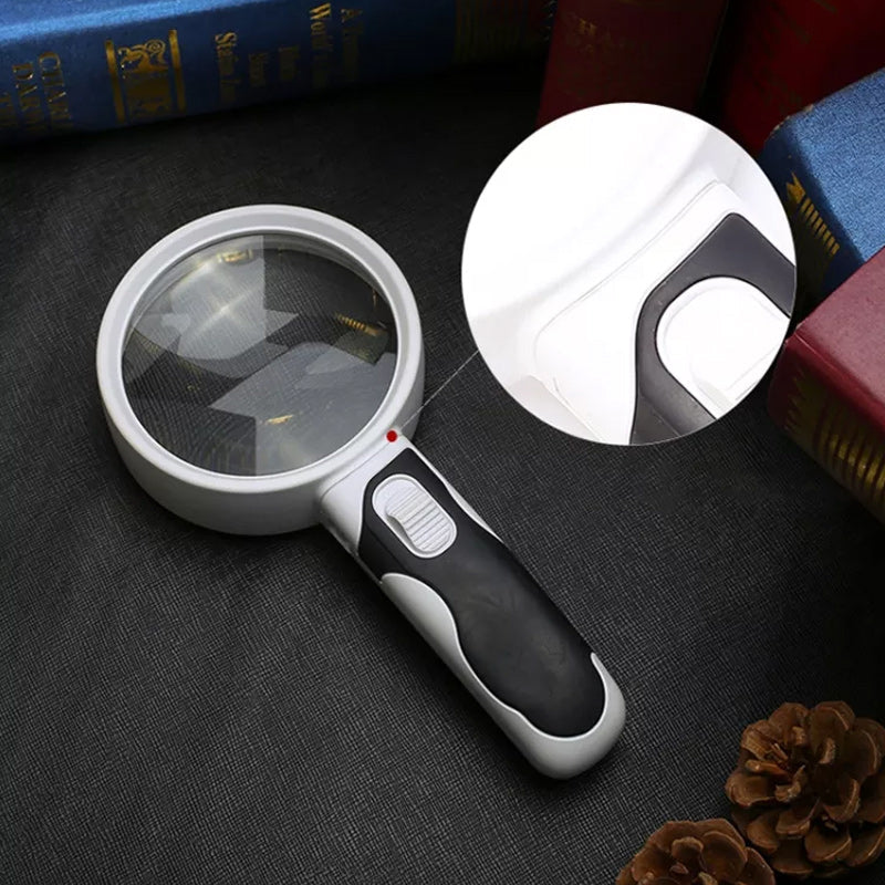 20X LED handheld magnifying glass for reading small print. Enhanced vision aid for seniors.