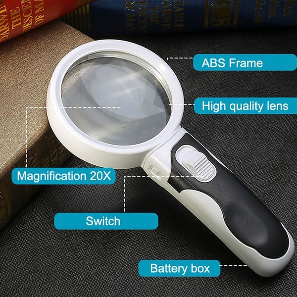 Eye strain relief with 20X LED vision aid, perfect for reading small print.