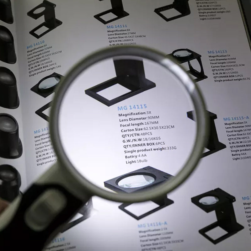 Bright LED 20X optical tool, a handheld magnifier for enhanced vision and reading.