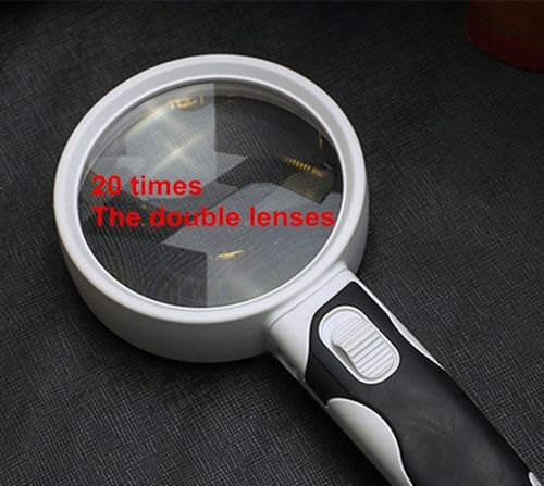 Ergonomic 20X LED reading magnifier for comfortable use by seniors with low vision.