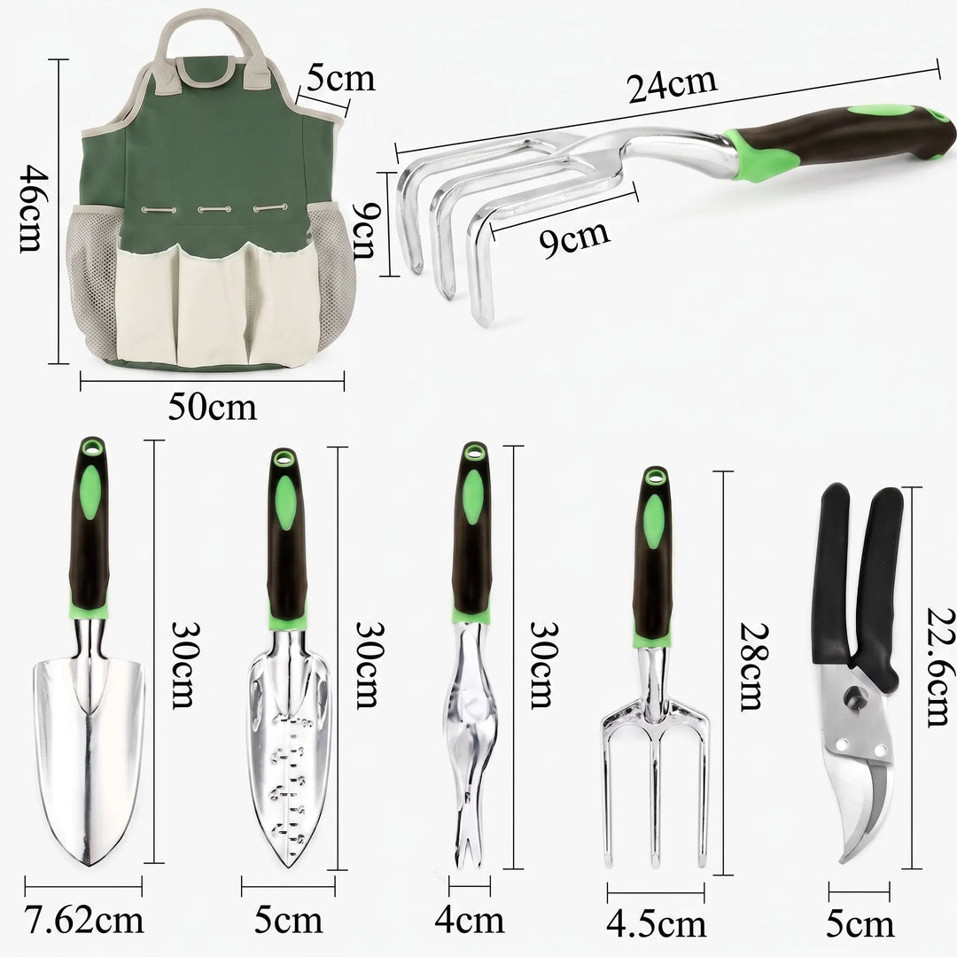 Comprehensive 23-piece gardening tool kit, perfect for any gardener's planting, digging, and pruning needs.