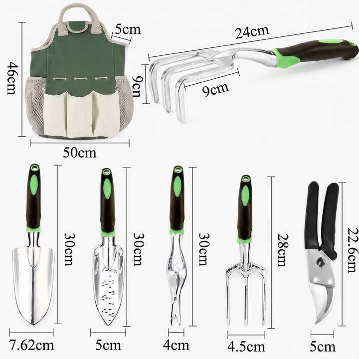 Comprehensive 23-piece gardening tool kit, perfect for any gardener's planting, digging, and pruning needs.