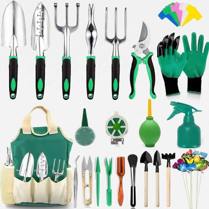 Unisex 23-piece gardening tool set with essential hand tools for planting, cultivating, and garden care.