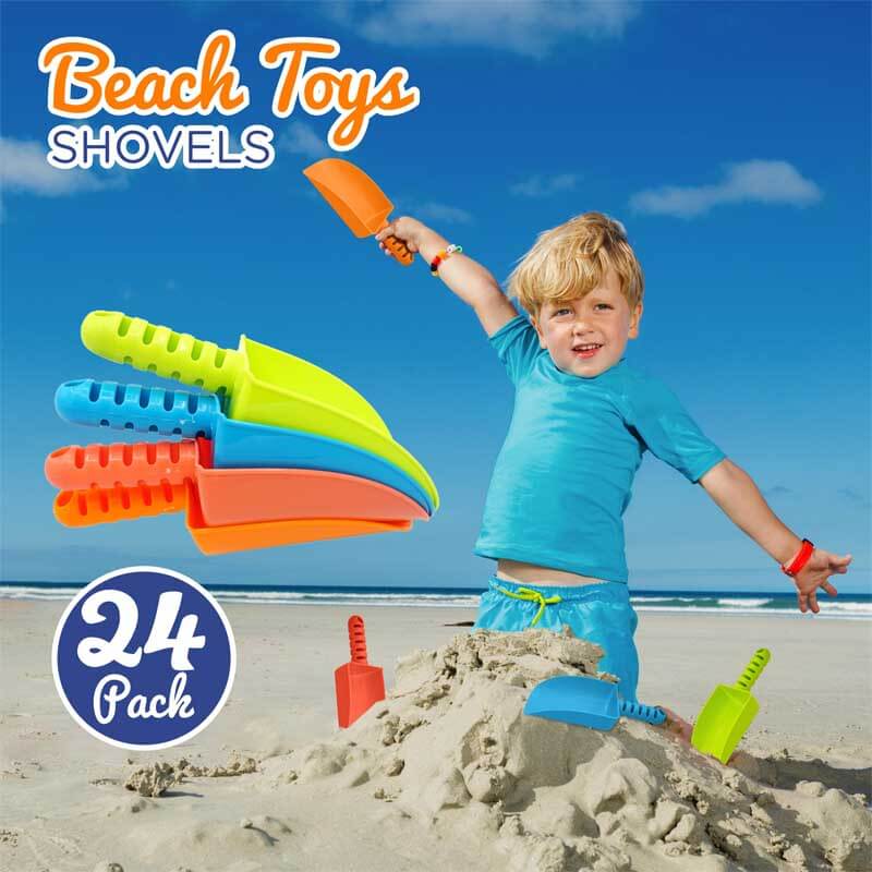 Durable plastic sand shovels for kids, bulk 24-pack for outdoor and beach play
