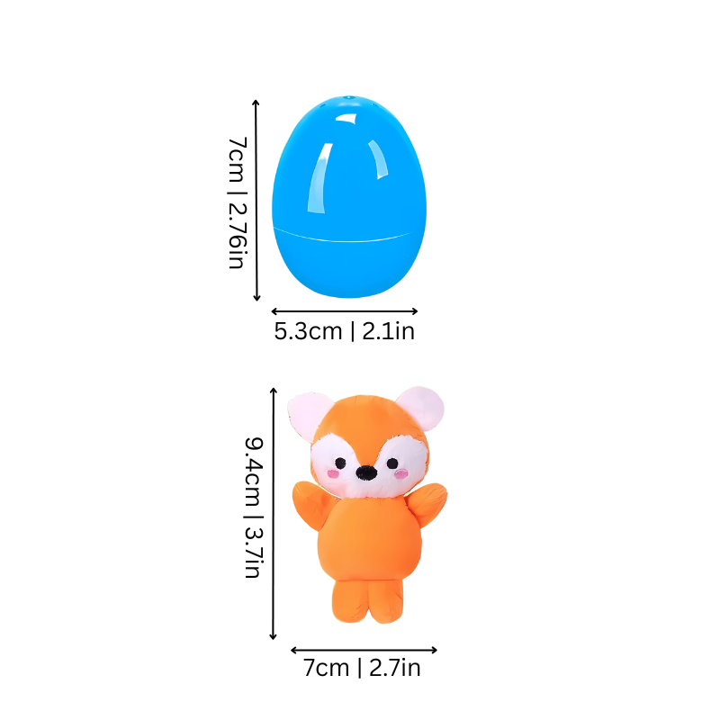 Assortment of soft plush animal toys inside plastic Easter eggs, ideal gifts for children
