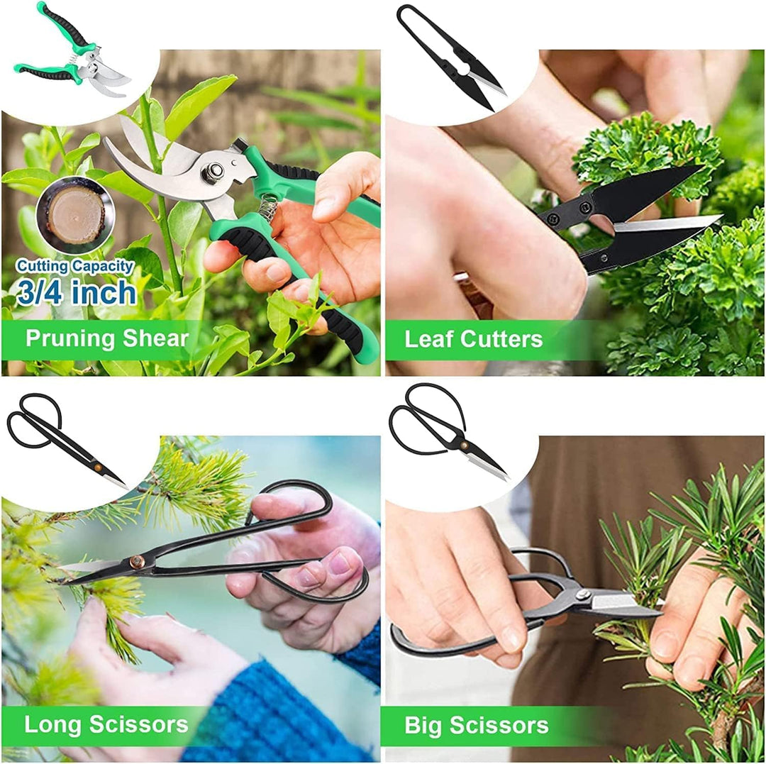 PU leather bag holding a 24-piece bonsai tool kit, ideal for organized storage & transport of gardening tools.