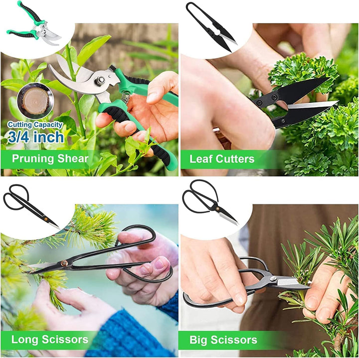 PU leather bag holding a 24-piece bonsai tool kit, ideal for organized storage & transport of gardening tools.