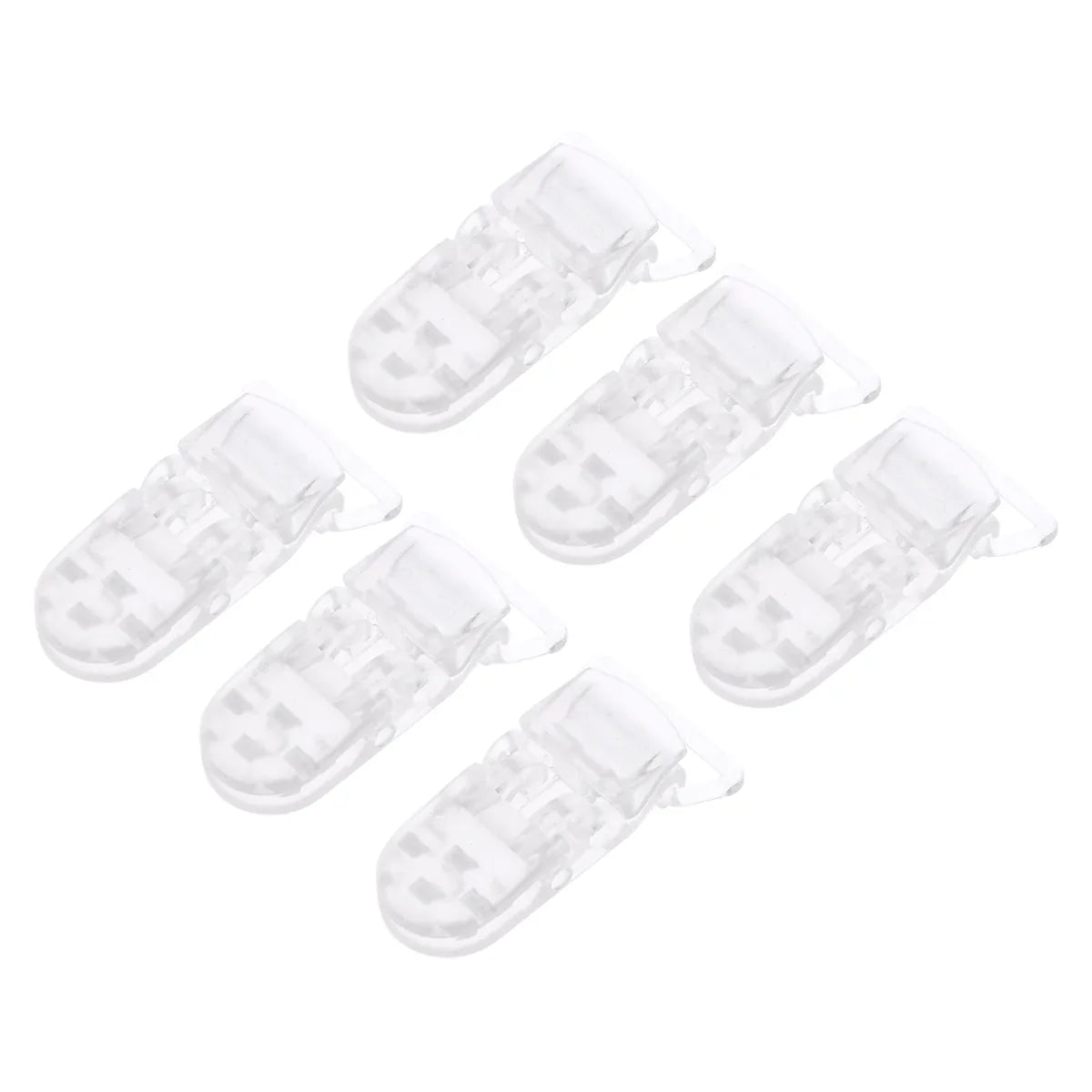 Stack of 25 durable clear T-shaped plastic clips for baby pacifier and craft DIY