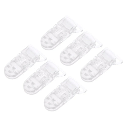 Stack of 25 durable clear T-shaped plastic clips for baby pacifier and craft DIY