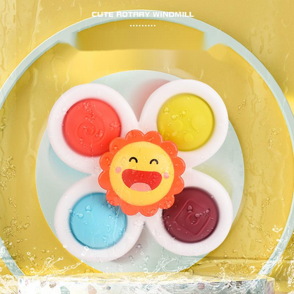 Three suction cup spinning tops packaged, ready as a gift for baby's early learning & fun