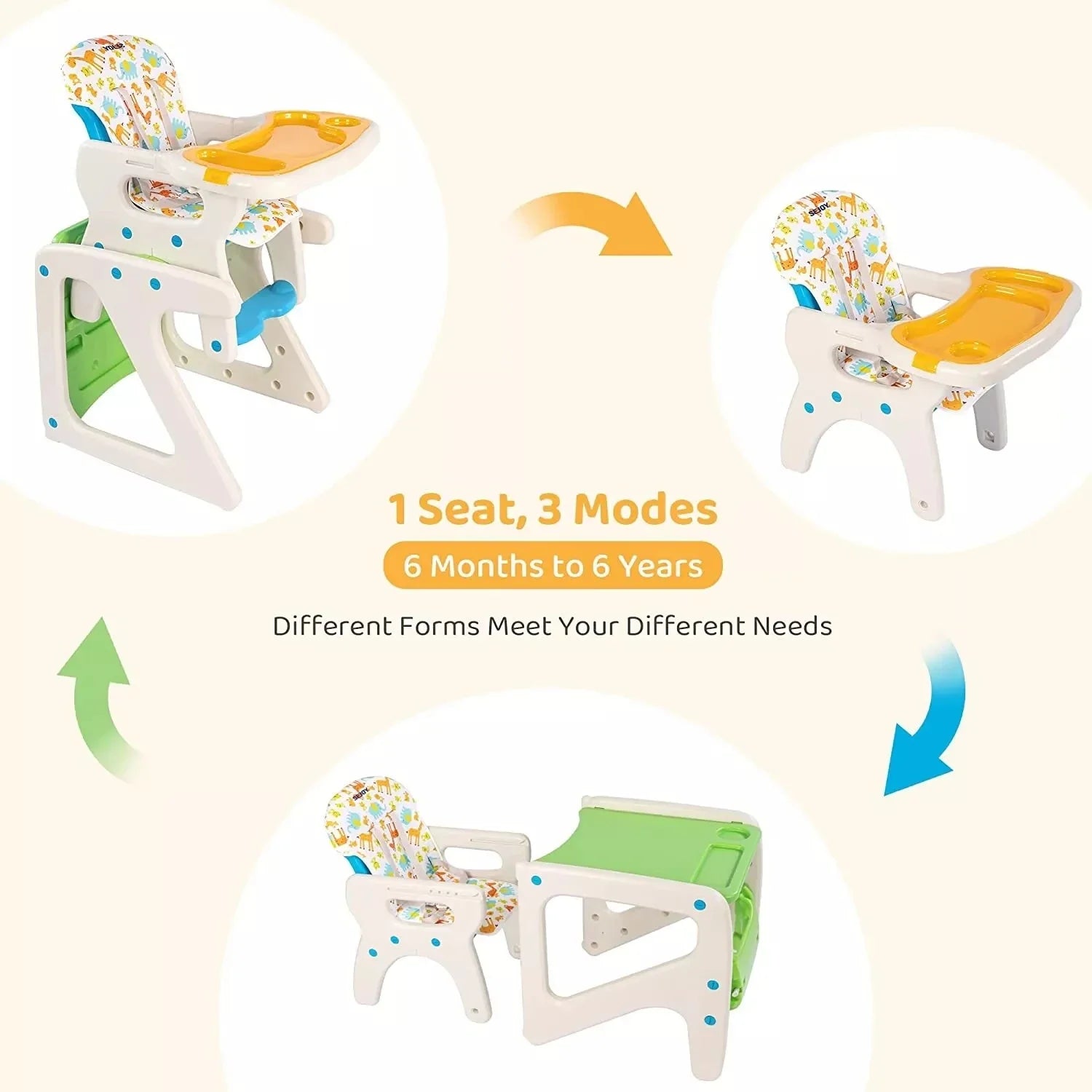 Convertible toddler feeding seat with removable tray, perfect for baby safety and comfort