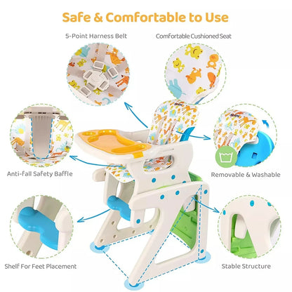 Baby high chair with adjustable height and multiple recline positions for growing children