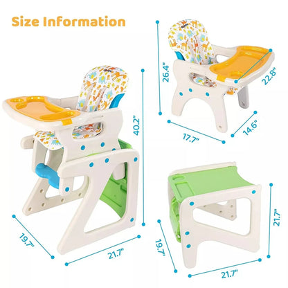 Child feeding solution: adjustable high chair with reclining seat, easy to clean double tray