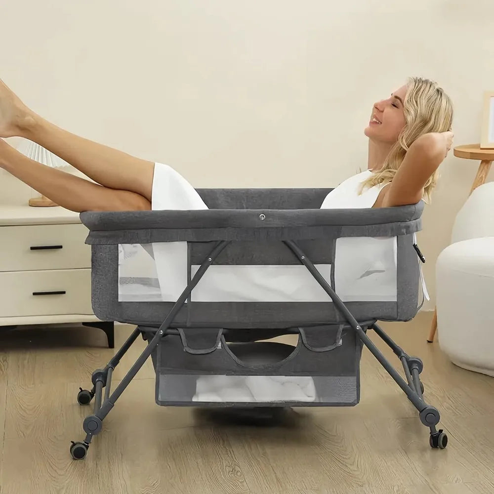 3-in-1 baby bassinet, portable newborn sleeper & rocking crib with adjustable height for nursery essentials.