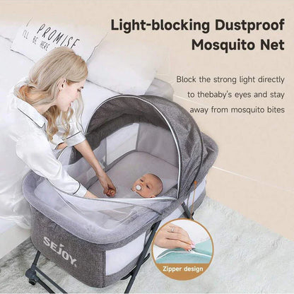 Secure baby bassinet with sturdy frame, a safe newborn sleeper for peaceful rest. Meets baby safety standards.