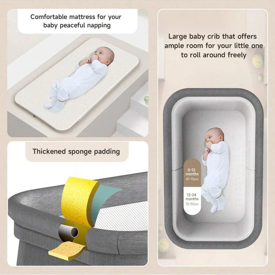 Parent-friendly baby bassinet, adjustable height newborn sleeper & rocking crib for easy access. Nursery essential.