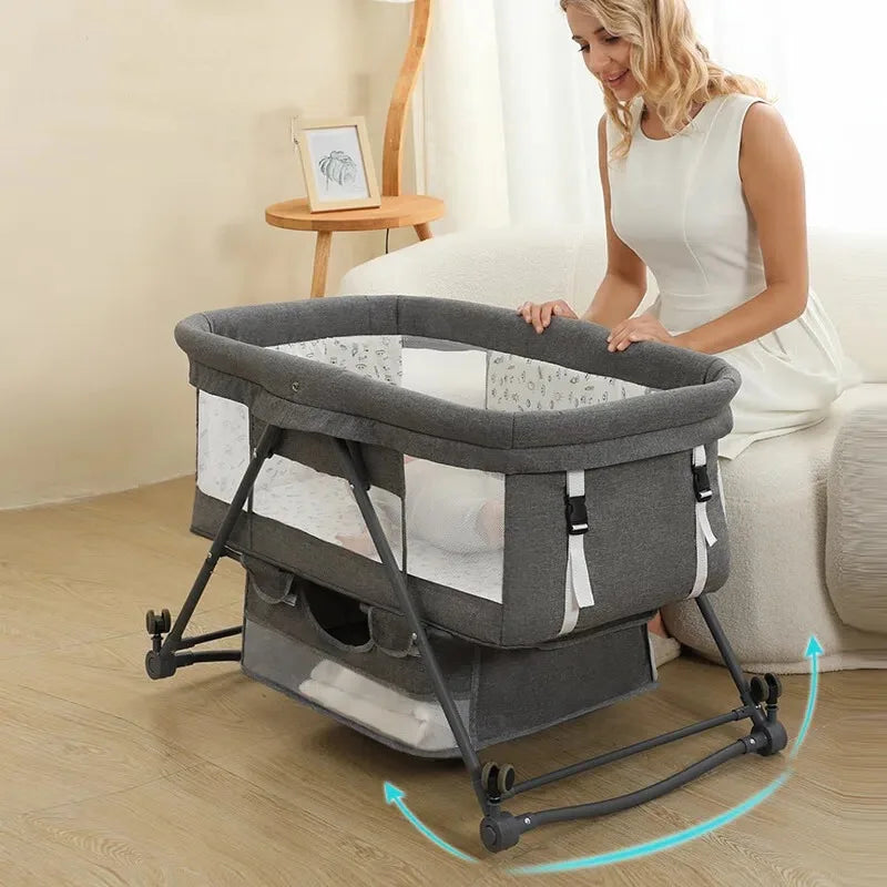 Soothing rocking bassinet for newborns, a gentle baby sleeper to lull your infant to sleep. Nursery essential.