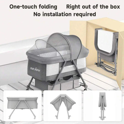 Compact portable crib, ideal infant travel bed & newborn sleeper for small spaces or vacation trips. Baby gear.