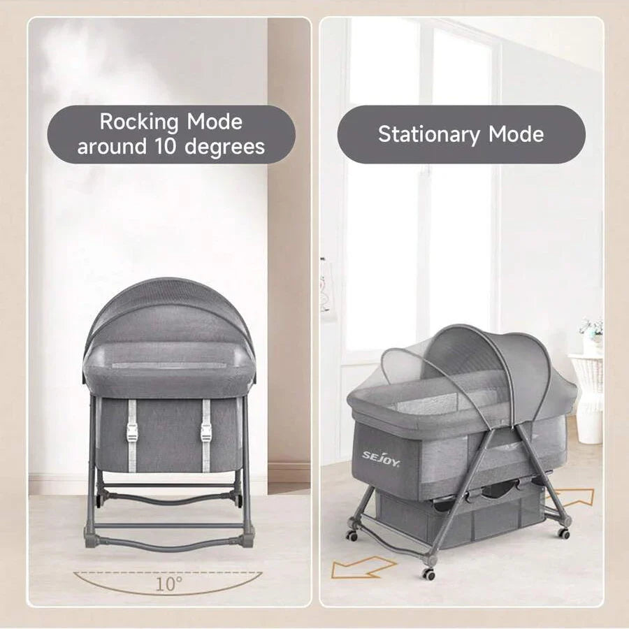 Modern baby bassinet, a comfortable newborn sleeper & rocking crib for stylish nursery essentials. Safe design.