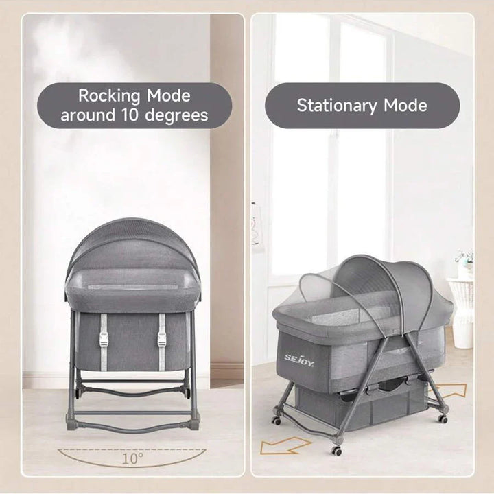 Modern baby bassinet, a comfortable newborn sleeper & rocking crib for stylish nursery essentials. Safe design.