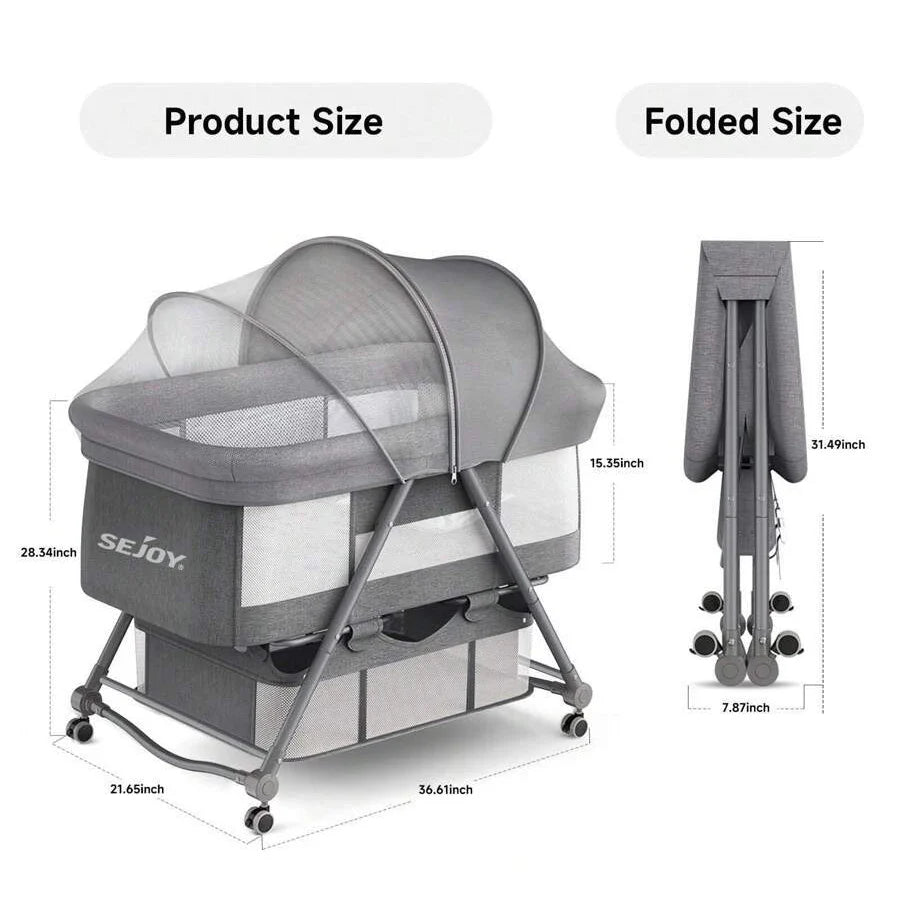 Easy-to-fold portable baby bassinet, a convenient newborn sleeper for travel & everyday use. Quick setup.