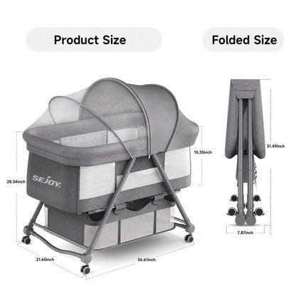 Easy-to-fold portable baby bassinet, a convenient newborn sleeper for travel & everyday use. Quick setup.