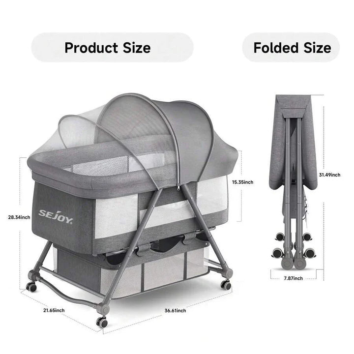 Easy-to-fold portable baby bassinet, a convenient newborn sleeper for travel & everyday use. Quick setup.
