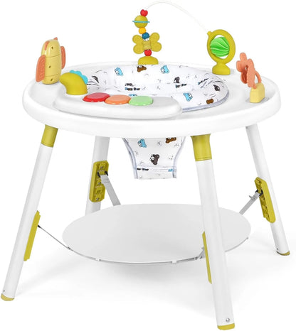 Side view of the 3-in-1 baby jumper & activity table showcasing its sturdy design and infant entertainment