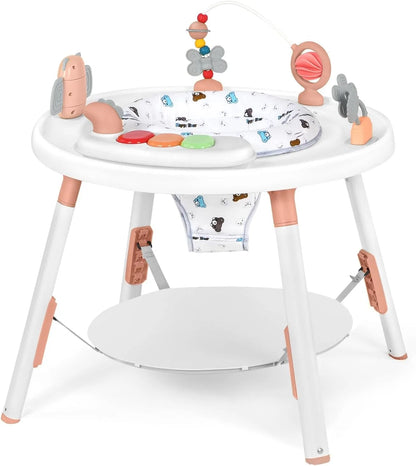 Detail of the interactive toy attachments on the 3-in-1 baby jumper and activity center, developmental toy