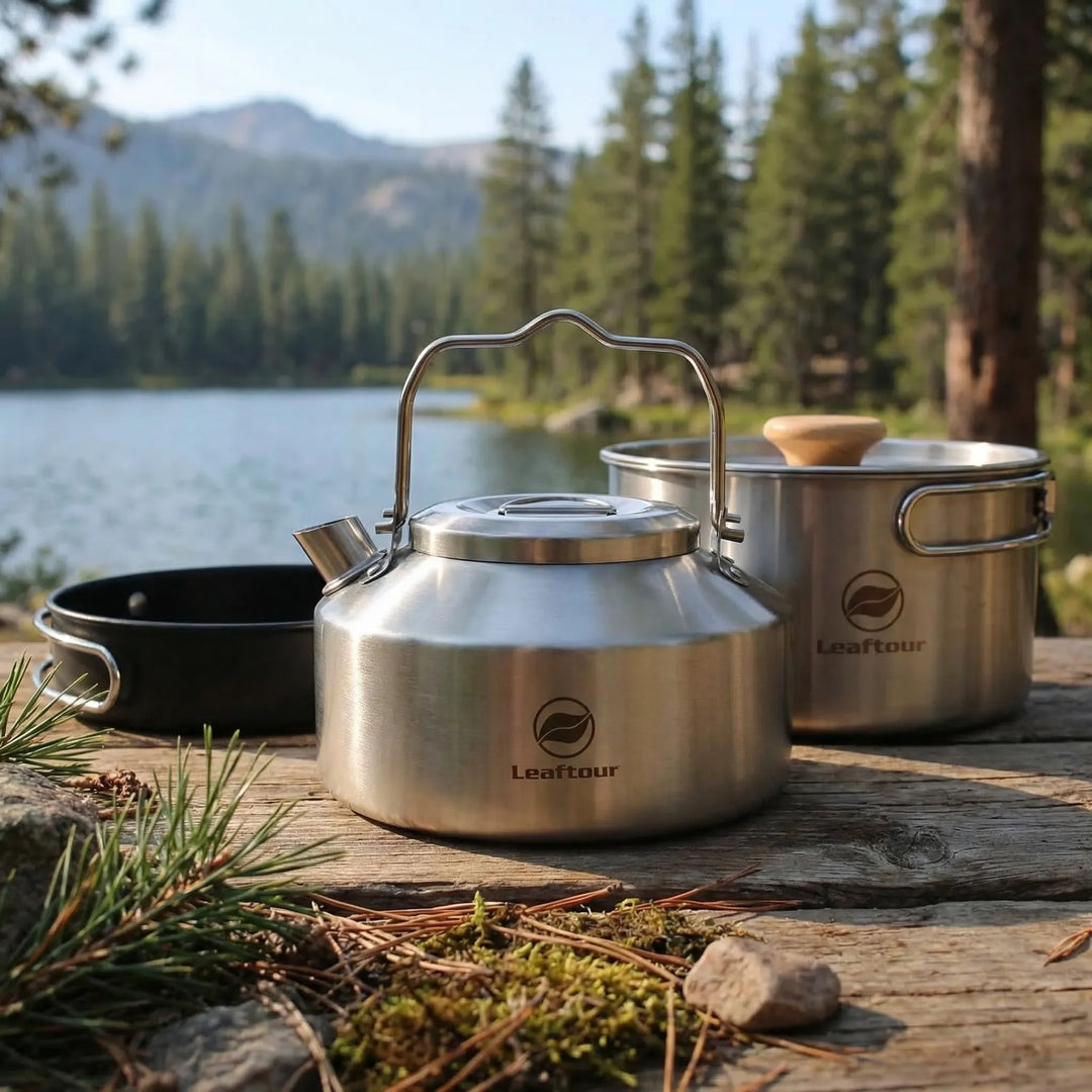 3-piece portable camping cookware set for backpacking, ideal for outdoor cooking & hiking adventures.