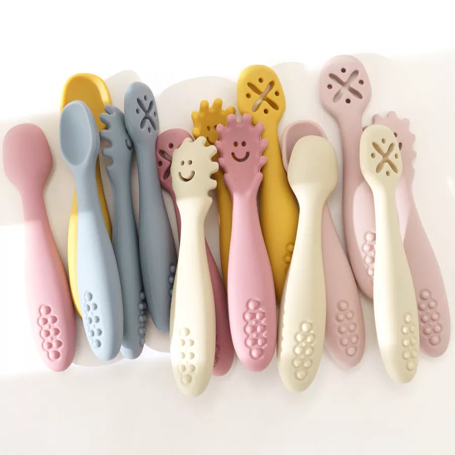 3-piece silicone baby learning spoons set for self-feeding toddlers, BPA-free