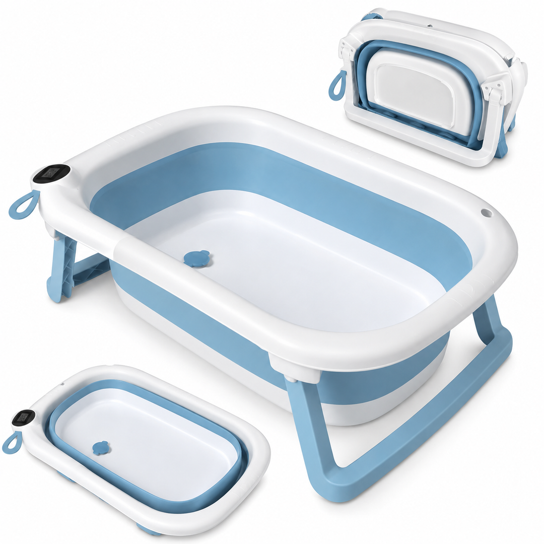 Foldable Baby Bathtub with Thermometer & Soft Support