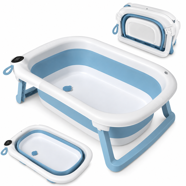 Foldable Baby Bathtub with Thermometer & Soft Support