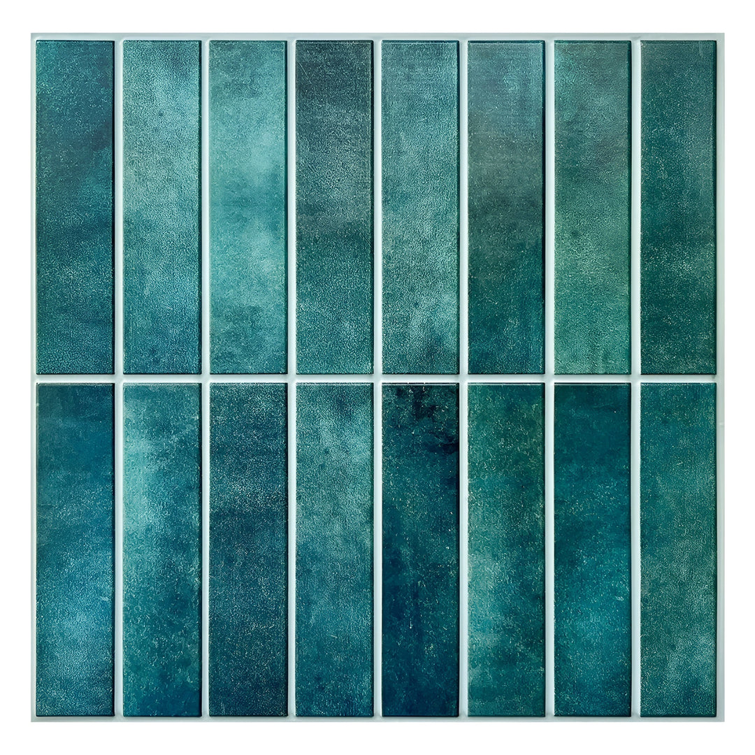 Modern 3D peel & stick wall panels with ceramic look for kitchen backsplash or bathroom decor. Waterproof.