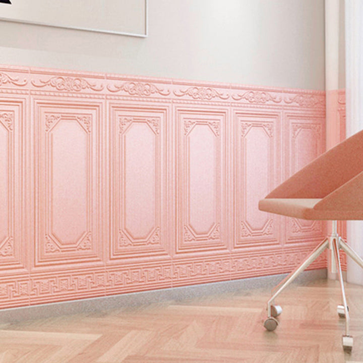 Wall renovation with self-adhesive 3D vinyl panels. Easy peel & stick home improvement.