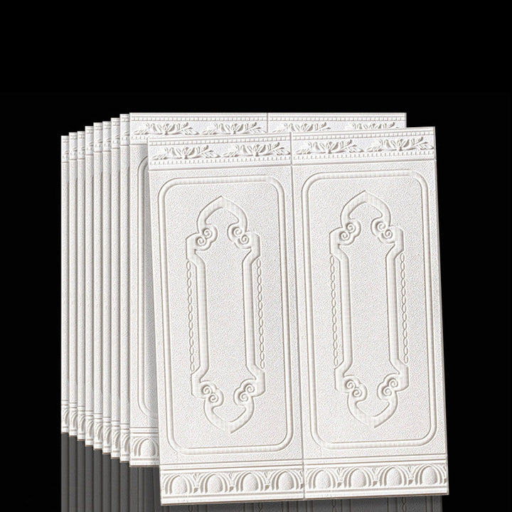 Self-adhesive 3D vinyl wall panels for modern interior design and easy renovation.