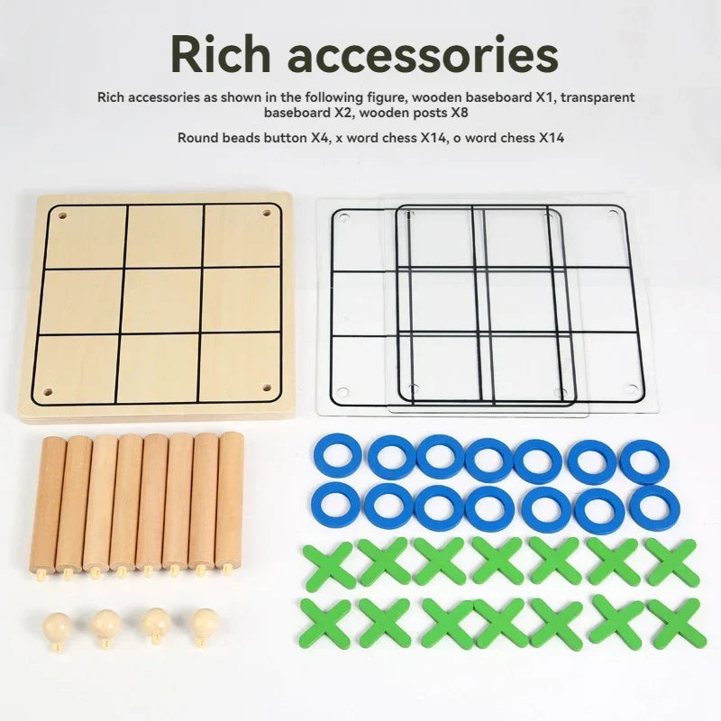 Kids engaged in a 3D Tic-Tac-Toe wooden strategy game, an ideal educational activity toy for learning